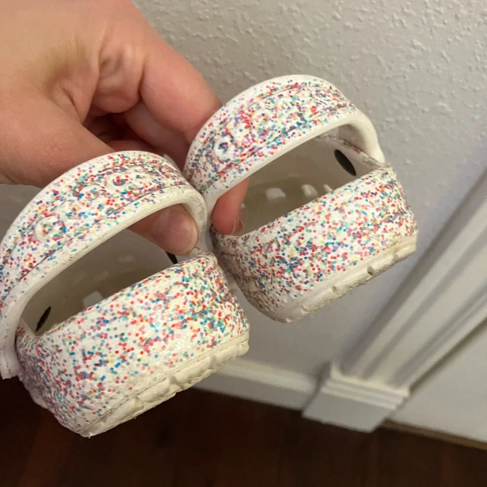 Kids white confetti glitter crocs white